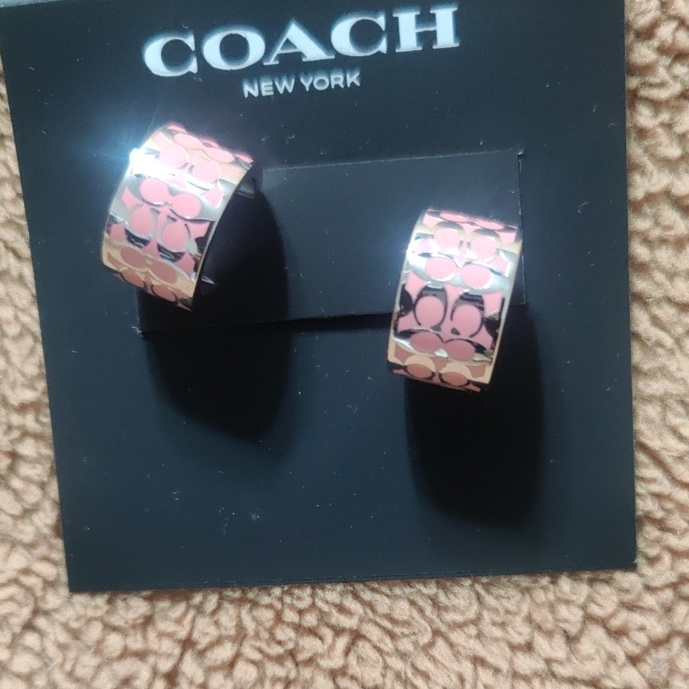 Coach Pink Logo C Hoop Earrings - Picture 1 of 7